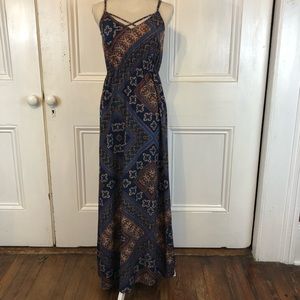 CLEARANCE Skies Are Blue Geometric Floral Print Spaghetti Strap Maxi Sun Dress